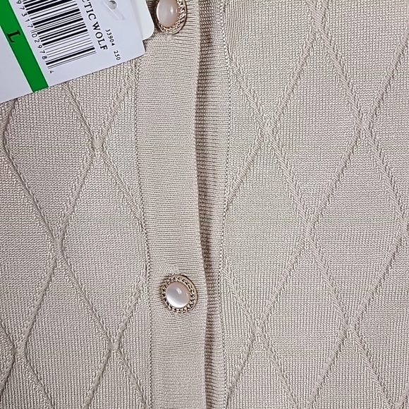 NEW Rio & Rian Scoop Neck Long Sleeve Gold Mesh Lutex Button Up Cardigan Sz L - Picture 4 of 7